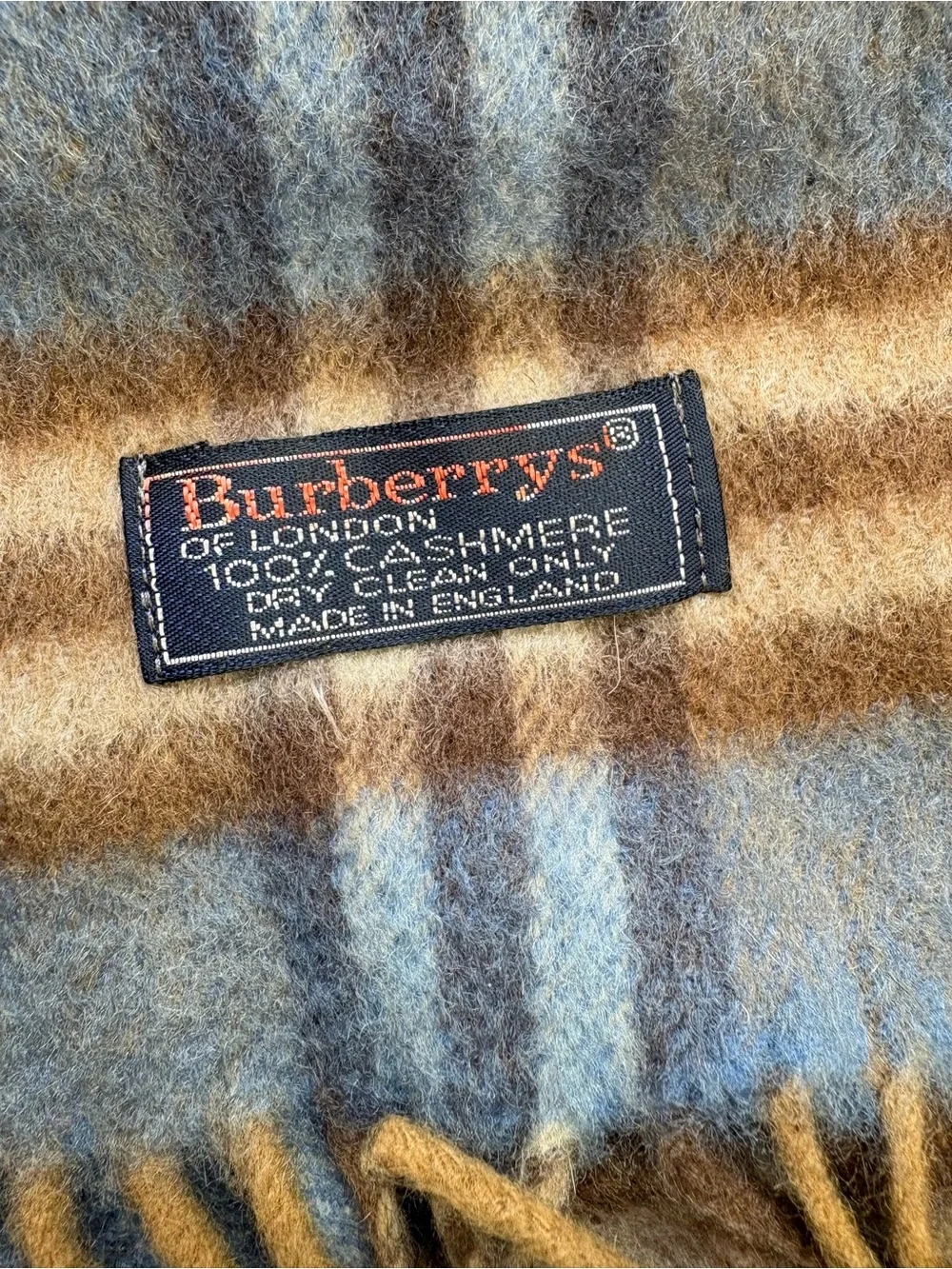 Burberrys of London Vintage Cashmere Scarf Blue Beige Gender Neutral